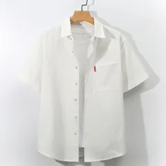 ☆ 半袖×ホワイト ☆ Lサイズ ☆ シャツ 長袖 半袖 メンズ シャツ メンズ 半袖 長袖 ワイシャツ カジュアルシャツ 長袖シャツ 半袖シャツ 重ね着 ボタン 胸ポケット ポケット シンプル カジュアル ベーシック 無地 軽量 軽い 通気性 快適 トップス