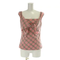 バーバリーブルーレーベル BURBERRY BLUE LABEL タンクトップ ノースリーブ チェック柄 リボン サイドジップ 36 XS ピンク FE518-270-14 /MP ■GY18