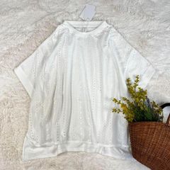 新品 カットワーク刺繍 フレンチTシャツ コットン オフホワイト フリー