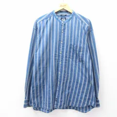 XL/古着 ドッカーズ 長袖 ブランド シャツ メンズ 90s インディゴ 大きいサイズ コットン ノーカラー 紺他 ネイビー ストライプ spe 25oct0