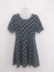 ◇ Cherite by PRIME PATTERN チェック 半袖 ミニ ワンピース サイズM グレー系 ブラック マルチ レディース P  【1301310006638】