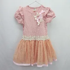 ◇ ⊂◎●未使用● Bee des Bee キッズ リボン レース チュール切替 半袖 ロング ワンピース サイズ120 ピンク系 女の子 E  【1506300022753】