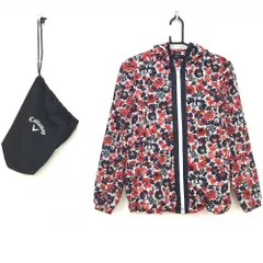 【美品】キャロウェイ 2WAYジャケットブルゾン 白×ネイビー 花柄 袖着脱可 フード付き   レディース M ゴルフウェア サンプル品 Callaway