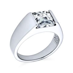[Bling Jewelry] 従来の男女兼用は3CTによって模造される青いサファイアAAA CZの正方形の王女の切口のソリティア人の婚約指輪の小指リングを個人化する 男性のための銀製のめっきされたカスタマイズできる