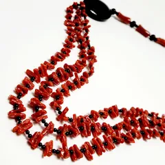 3連 天然赤珊瑚× 芥子パールネックレス 天然真珠 留め具シルバー製 約80cm真珠留め具シルバー製約80cm