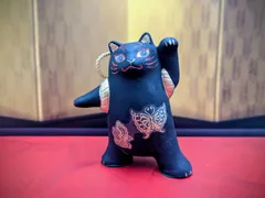 瀬戸焼 招き猫 ネイビー ブチ 5号 2個セット 箱無し 瀬戸焼 招き猫