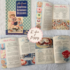 ヴィンテージ 洋書「How to Make Tempting Nutritious Desserts 」レトロ レシピブック ジャンクジャーナル 雑記帳 おすそ分けファイル 素材  デザート本