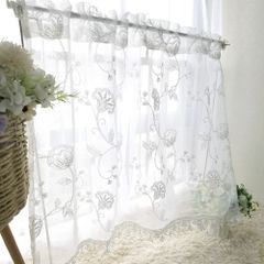 【新着商品】喫茶店 居間 洗面所 お風呂 間仕切り半窓カーテン 1個 キッチン パーティション レースカーテン 小窓 短い 幅100cm×丈80cm 白いカフェカーテン 花柄 おしゃれ pureaqu