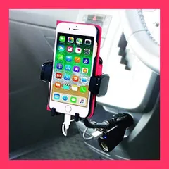 ペルシード(Pellucid) スマホホルダー 手帳型ケース対応 2USB付 フレキシブルホルダー シガーソケット取付タイプ BK PH-1800