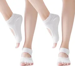 COMFORTIS ヨガソックス ピラティス 靴下 レディース 滑り止め つま先なし ヨガ靴下 2枚セット(ホワイト,  22.0-25.0 cm)