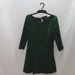 ◇ NATURAL BEAUTY BASIC　Vネック　リボン　裏地 長袖 ひざ丈 ワンピース サイズS グリーン系 レディース E  【1211150019296】