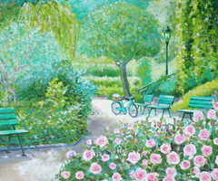 『　新緑のモルソー公園　』　油絵　油彩画　手描き　原画　花