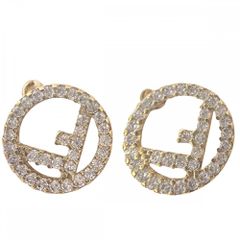 フェンディ ピアス レディース エフイズフェンディ サークル アクセサリー FENDI ラインストーン    8AG738 ゴールド 約1.9g 美品【中古品】