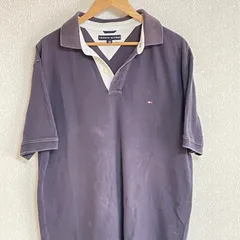 (^w^)b TOMMY HILFIGER トミー ヒルフィガー 鹿の子 カノコ ポロシャツ フェード ネイビー 茄子紺 半袖 ロゴ 刺繍 紺色系 ネイビー系 無地 襟元ストライプ コットン カジュアル デイリーユース 普段着 メンズ サイズL