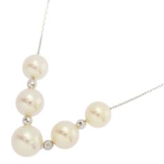6月誕生石 5P・アコヤ真珠/Japan Pearl/養殖真珠・真珠 パール ネックレス/K18WG/750-4.7g/ホワイトゴールド/プレゼント/記念日【♀】【N】【レディース】★■557047【中古】