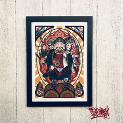 尾九 開運イラスト 三面大黒天  A4サイズ フレーム付き