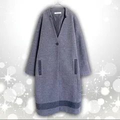 美品 GRAND GLOBAL　Ｖネック　ノーカラー コート　グレー　Ｆ　毛混　ロングコート　ミドル丈　ウール　アウター　羽織り　ガウン　オーバーサイズ　ビッグシルエット　ドロップショルダー　バイカラー　切替　シンプル　きれいめ　大人　エレガント　オケージョン