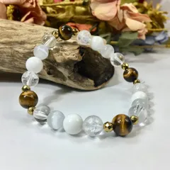 タイガーアイ×キャッツアイ×水晶×ホワイトオニキス パワーストーン ブレスレット ♪