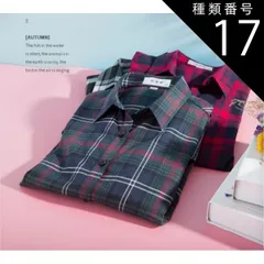 種類17：画像5/2XL チェックシャツ チュニック トップス シャツ 羽織り シャツワンピース 長袖 襟付き ベーシック 前開き ボタン留め かわいい 大人可愛い シンプル カジュアル おしゃれ お洒落 ラフ チェック柄 春 秋 10代 20代 30代 40