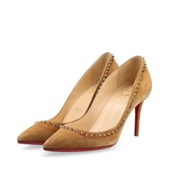 Christian Louboutin クリスチャンルブタン ANJALINA 85 VEAU VELOURS スパイクスタッズ スエード パンプス レディース 34 1/2 ベージュ イタリア製