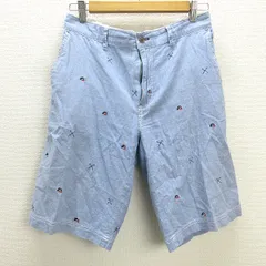 H■ユーエス・ポロ・アッスン/U.S. POLO ASSN 総柄刺繍 ハーフパンツ ショーツ【L】水色/MENS■51【中古】
