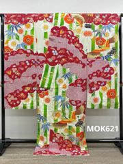 振袖 仮絵羽 銀 金駒 金彩 紋意匠 正絹 未仕立て品 八掛付き MOK532
