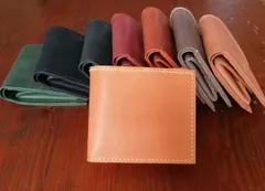 本革２つ折り財布（山吹色） ボックス型小銭入れ 革小物 レザークラフト レザーウォレット