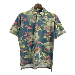 90年代 USA製 Polo by Ralph Lauren ポロ ラルフローレン ポロシャツ 花柄 ブルー(メンズ M)中古 古着 T9049