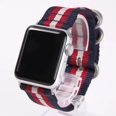 Airself 互換品 互換品 Apple Watch 対応ベルト 時計バンド アップルウォッチ交換ストラップ(ネイビーxレッドxホワイトxレッドxネイビー(銀バックル),  38mm/40mm/41mm)