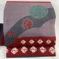名古屋帯 美品 秀品 紬地 華文 草花 刺繍 灰紫 正絹 【中古】