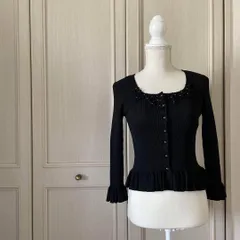 @ M'sGRACY エムズグレイシー 花柄 パール カーディガン ニット 黒 ビジュー　お呼ばれ　デート　オフィスカジュアル　食事会　フリル　可愛い