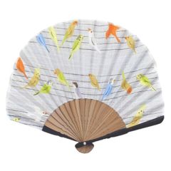 【せんす】マツモトヨーコ 布製 シェル型 小鳥柄 扇子（扇子袋付き）　[SENSU] Matsumoto Yoko cloth shell type small bird pattern fan (with fan bag)