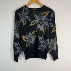 90s  ニット セーター 花柄 レディース ブラック 総柄　ストリート y2k 古着