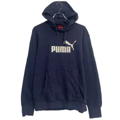 PUMA ロゴスウェット パーカー S ネイビー プーマ スポーツ プルオーバー ポケット 古着卸 アメリカ仕入 a612-6566