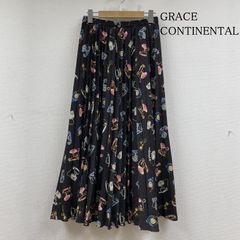 GRACE CONTINENTAL グレースコンチネンタル スカート ロングスカート 電話柄 シフォン ロングスカート 総柄 プリーツ フレア ウエストゴム 2842 1019-0
