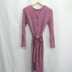 ◇ ⊇◎ GU ジーユー リブ編み 長袖 ロング ニットワンピース サイズS パープル レディース E  【1410290056349】