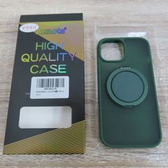未使用品 Aunote iPhone15 用 ケース 半透明 リング スタンド付き グリーン