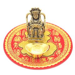 媽祖の置物 風水三点セット 5.5cm 金属製 ミニチュア 着席タイプ 元宝 福飾の敷物付き