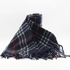 美品 バーバリー ラムウール ドライクリーニング ネイビーチェック柄 レディース/メンズマフラー INB 2000000 NSK