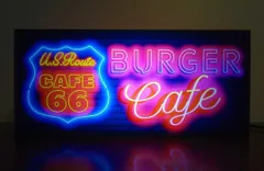 ルート66 ハンバーガー カフェ バー 看板 雑貨 LED2wayライトBOX