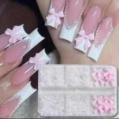 No.28　リボン　パール　セット　ネイルパーツ　ピンク　量産型