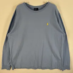古着 90's/90年代 ポロバイラルフローレン Polo by Ralph Lauren 長袖Tシャツ ワンポイント ロゴ 刺繍 大きいサイズ クルーネック XL  水色 無地 メンズ
