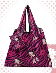 Betty Boop　ベティちゃん　エコバッグ　収納ポーチ付き　ピンク　ゼブラ柄　パジー　犬　ベティブープ　買い物バッグ　買い物袋　トートバッグ　マイバック　折りたたみバッグ　唇柄　可愛い　アメコミ　キャラクター　平成　レトロ　ギフト　プレゼント　海外雑貨のサムネイル