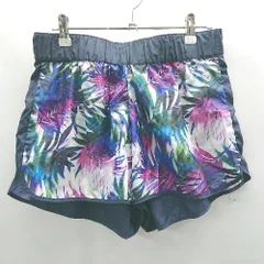 ◇ ⊂ ROXY 総柄 ブランドロゴ入り ショートパンツ サイズＭ ネイビー パープル系 レディース E  【1502180047725】