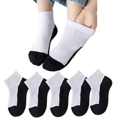 ホワイトブラック_16.0-18.0 cm InSomila インソミラ キッズ ジュニア スクール ソックス メッシュ ショートソックス 5足セット 男の子 女の子 靴下 底配色 汚れ目立たない 白 夏 16-18cm, ホワイト ブラック