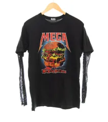 ヒステリックグラマー HYSTERIC GLAMOUR 18SS MEGA DEATH BURGER プリント Tシャツ フロントプリント メッシュドッキング ハンバーガー レイヤード 01181CL07 ロンT ブラック FREE 103LT-121