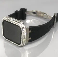 GimelZayinセット シームレス ブラック シルバー アップルウォッチ ラバーベルト Apple Watch キラキラ ケース　カバー 38mm 40mm 41mm 42mm 44mm 45mm Apple Watch バンド