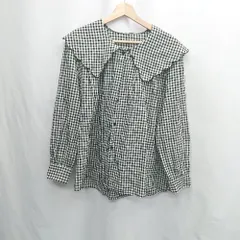 ◇ ⊂ ノーブランド チェック柄　襟部分フリル風 長袖 ブラウス サイズ表記なし ブラック系 レディース E  【1505220015678】