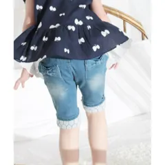 ☆ ブルー ☆ 140cm ☆ キャンディスキニー ショートパンツ キッズ 女の子 デニムパンツ 10002605 デニムショートパンツ ハーフパンツ デニム パンツ 短パン リボン レース おしゃれ かわいい オシャレ 可愛い ナチュラル ガーリー ボトムス