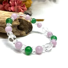 クンツァイト緑瑪瑙 水晶 天然石 パワーストーンブレスレット 8mm（カット水晶）レディース 女性  数珠ブレス 開運 プレゼント ギフト [19]